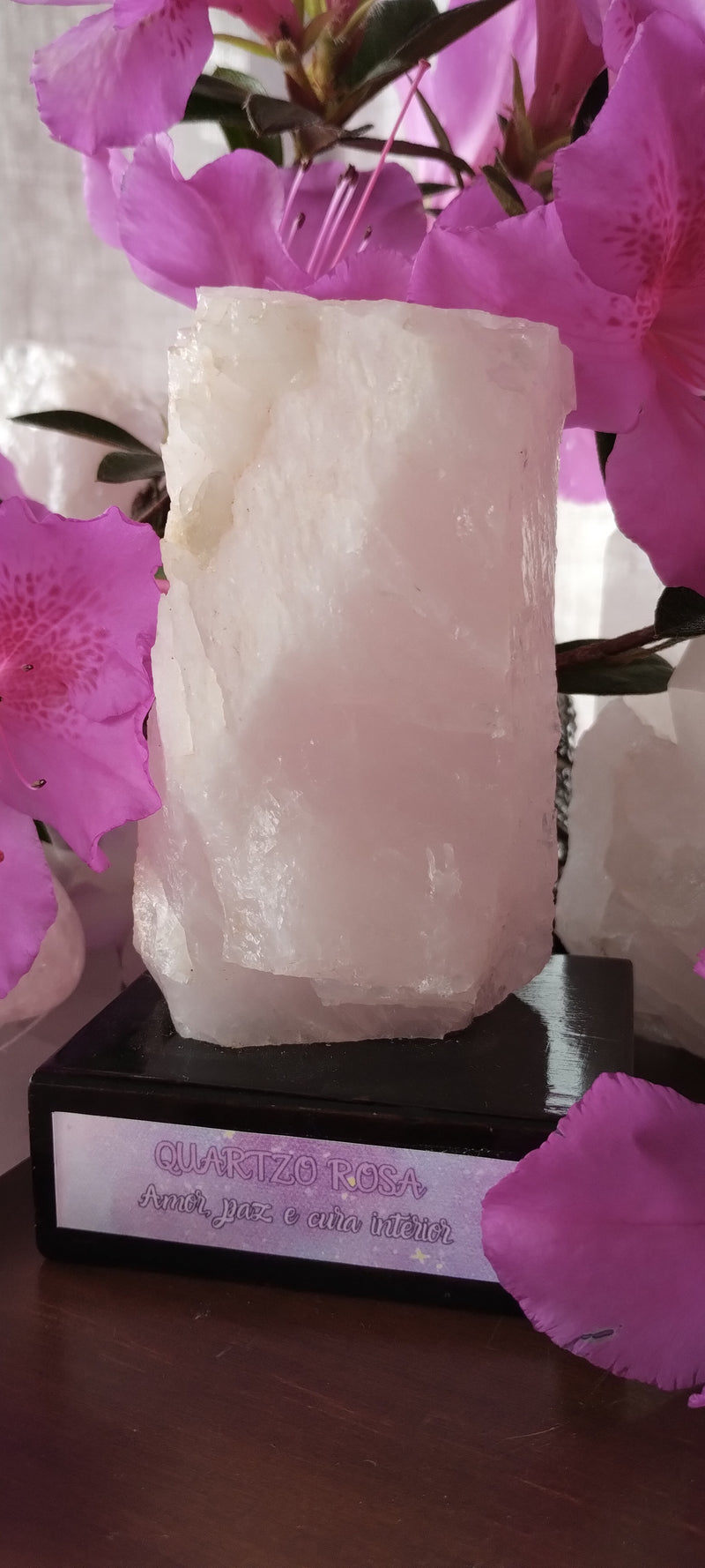 Quartzo Rosa - Base de Madeira